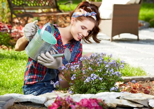 Gardener preparing tools on a lawn